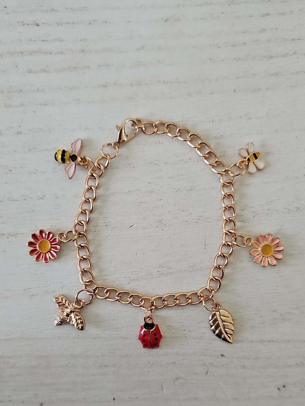 Gold-Tone Bee and Flower Charm Bracelet